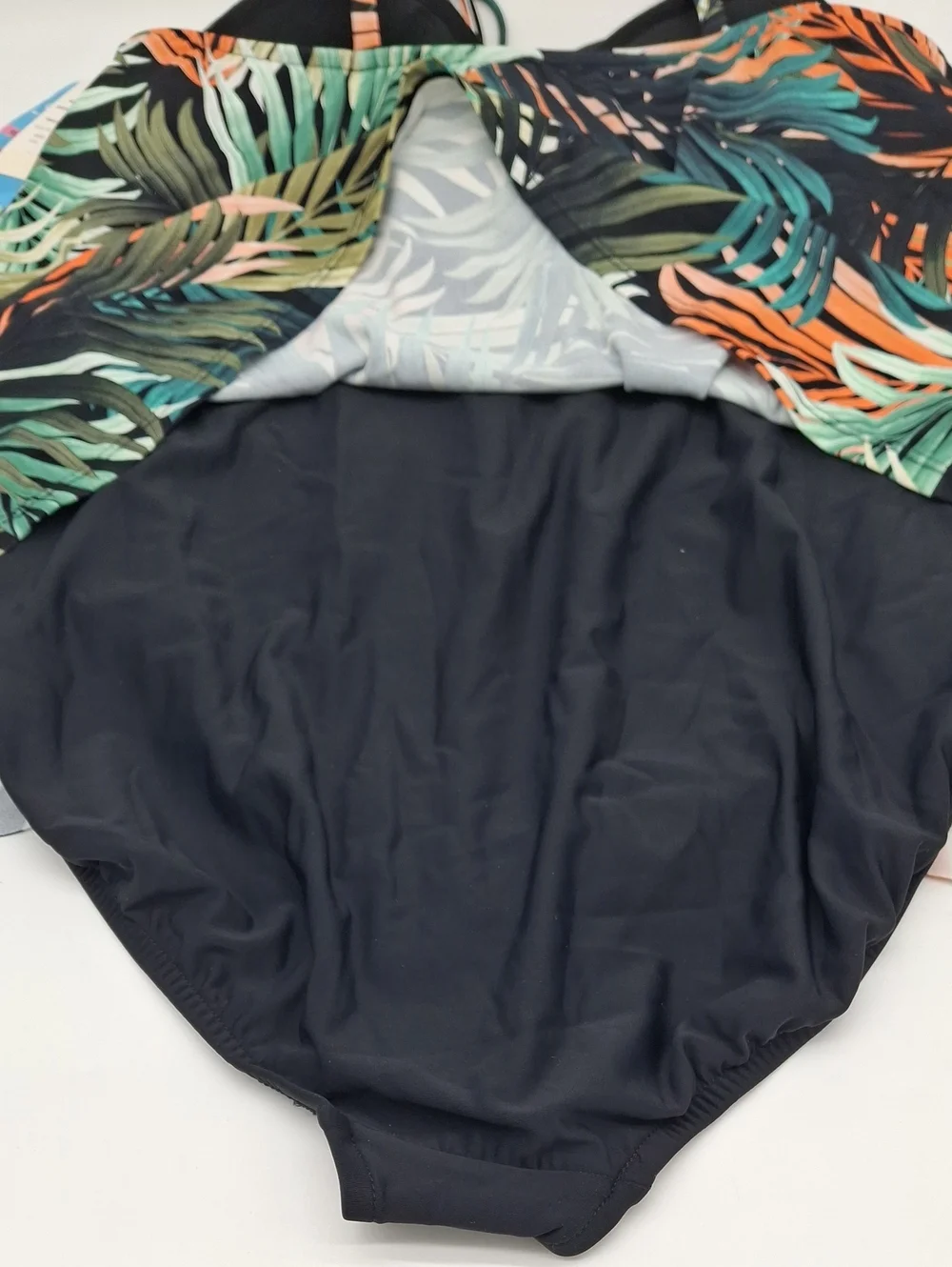 Swim Solutions Palm Print Tummy Control Fauxkini One-Piece Swimsuit 20W - Picture 7 of 10